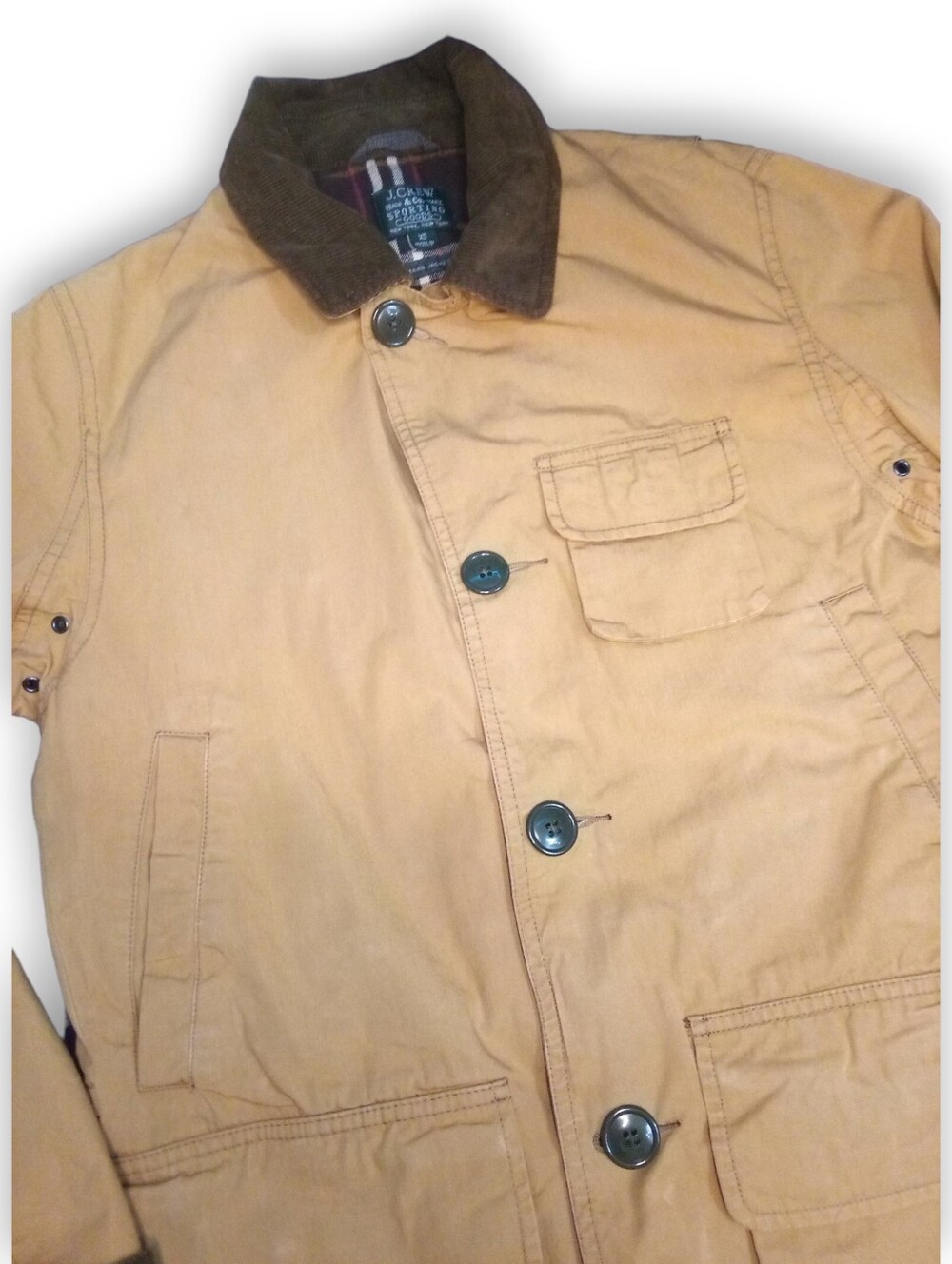 J. CREW Vintage Barn Jacket | Tan w/Brown Trim Plaid Lining Men's XS /Unisex S/M - Picture 6 of 15